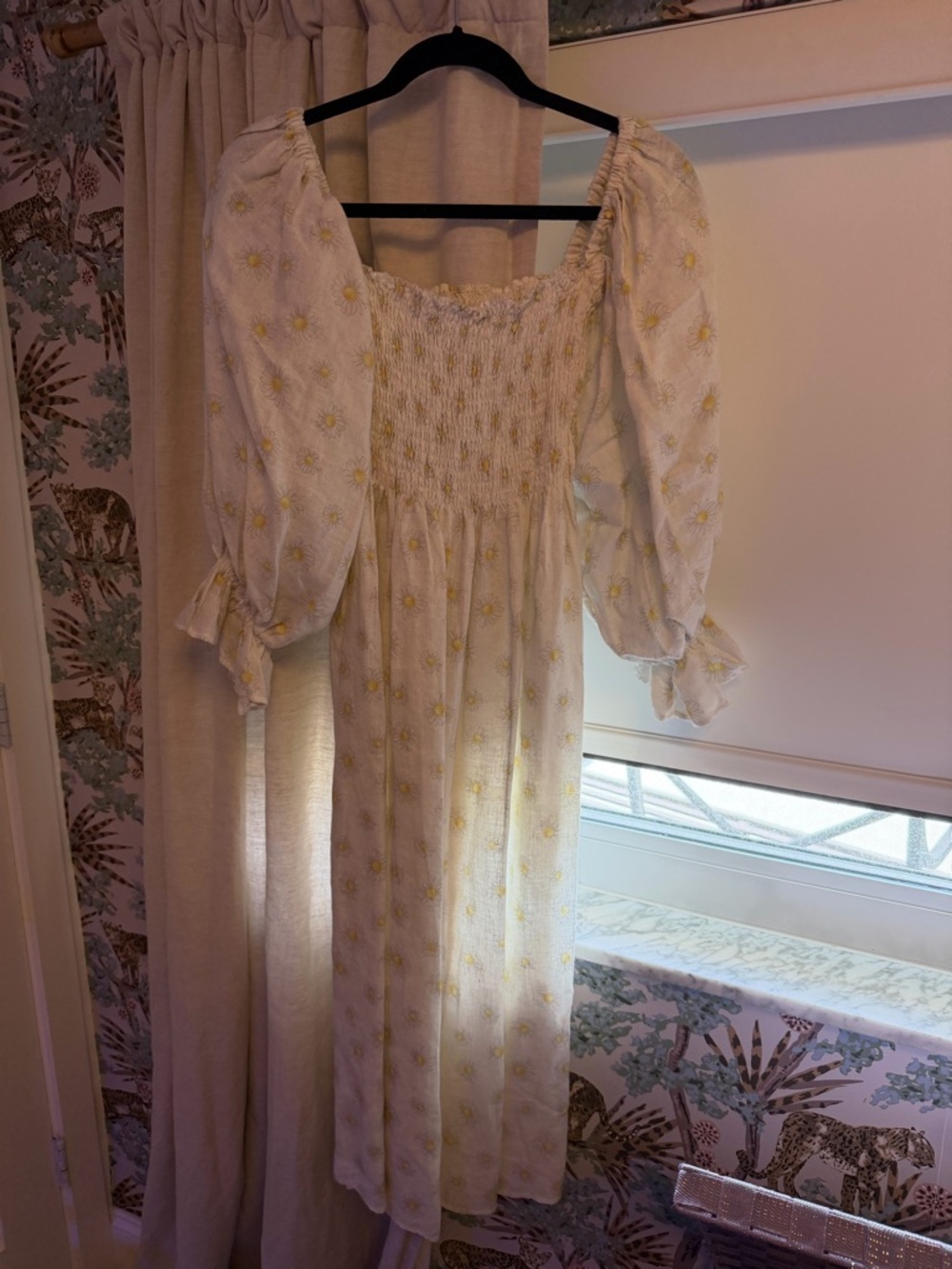 Sleeper Cream Smocked Top with Yellow Embroidery